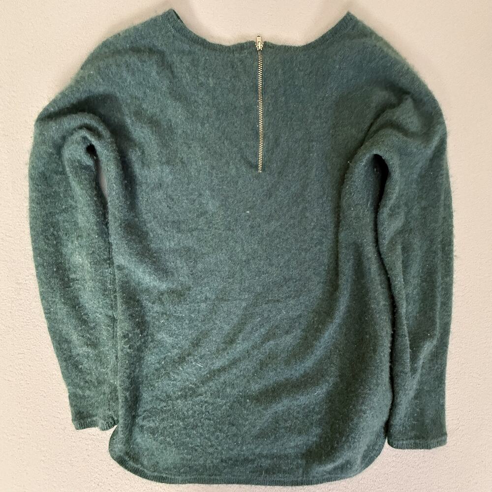 Max Studio 2-Ply 100% Cashmere Sweater Womens M Teal Green Back Zip Pullover